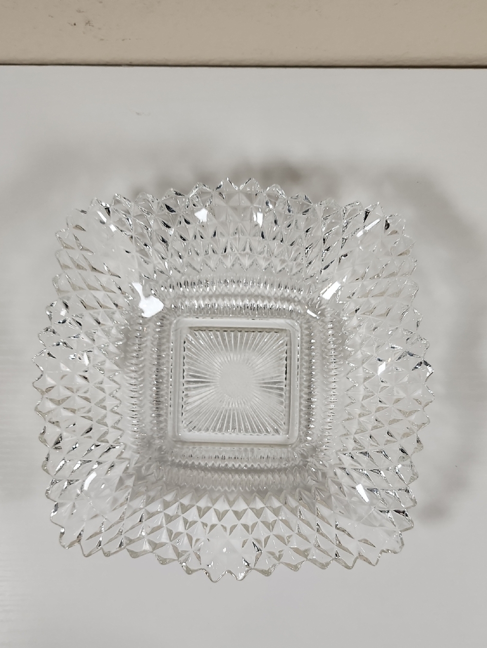 Cut Glass Diamond-Pattern Square Bowl - Clear